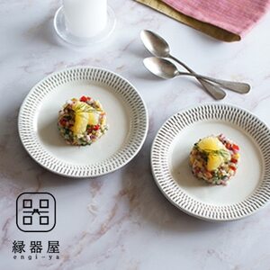 小石原焼 カネハ窯 飛び鉋プレートセット【中】(白×白ツヤ) AA92-S