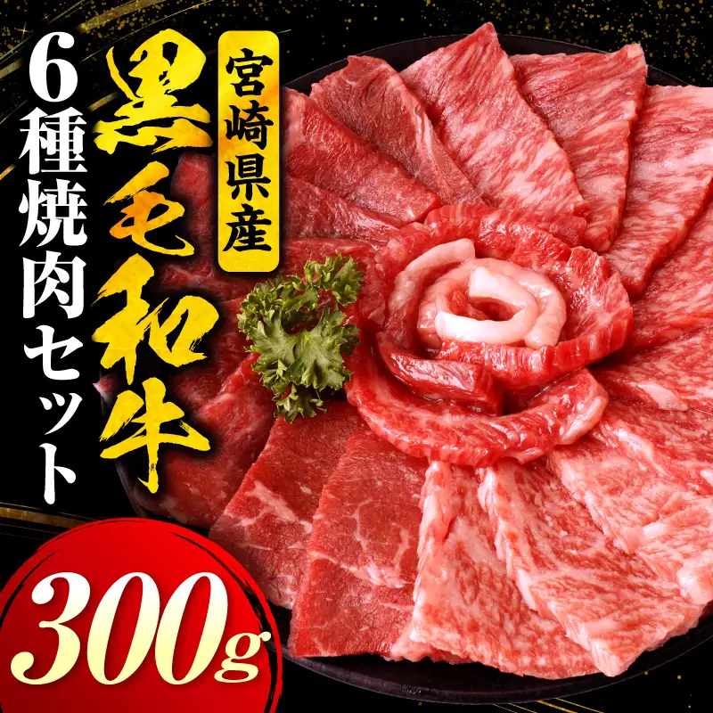 宮崎県産黒毛和牛(経産)6種焼肉セット 300g 黒毛和牛 牛肉 肉 サーロイン リブロース 肩ロース ウデ バラ モモ 焼肉 バーベキュー BBQ 濃厚 プレゼント 贈答 贈り物 ギフト