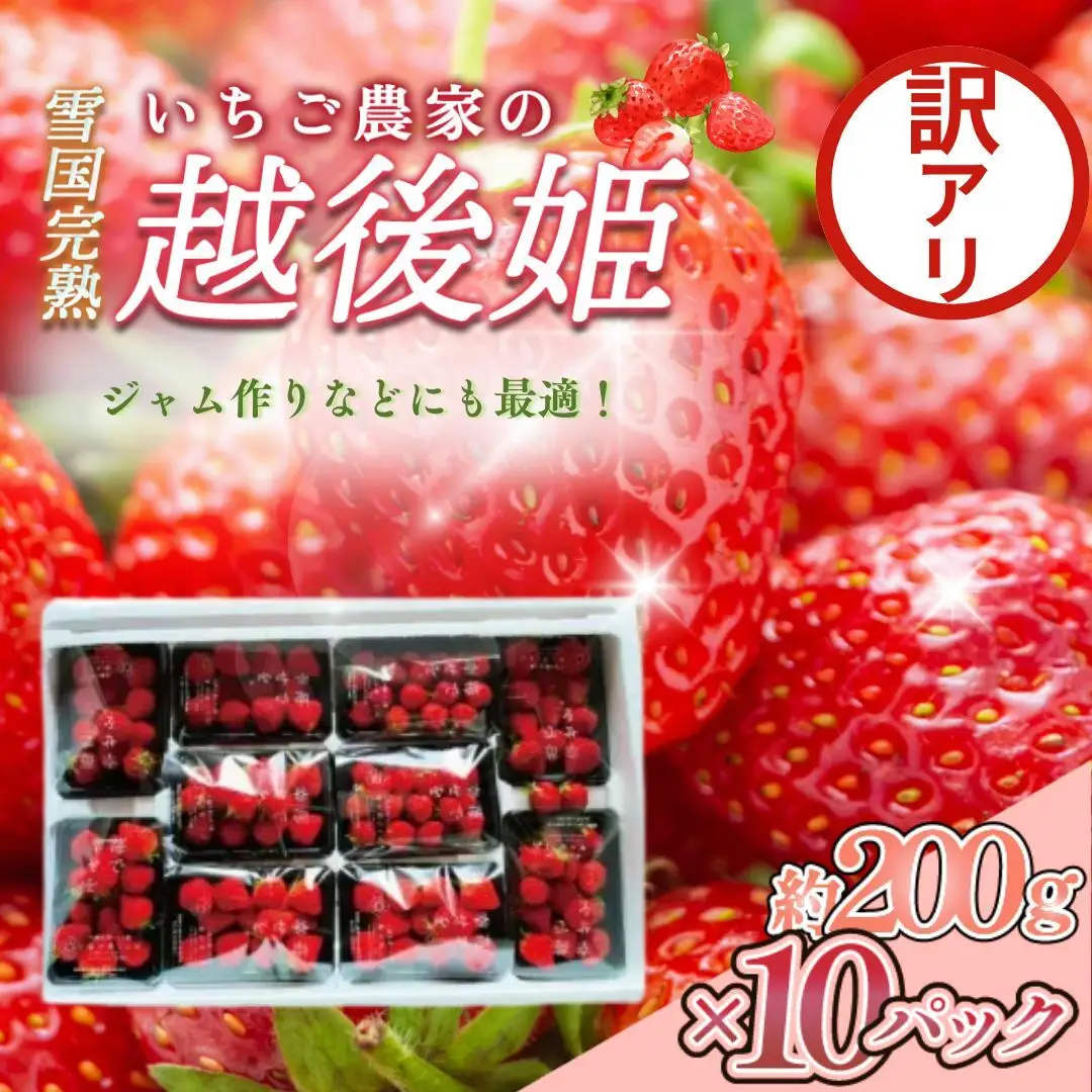 【先行予約 訳あり】越後姫 いちご 200g×10パック いちご