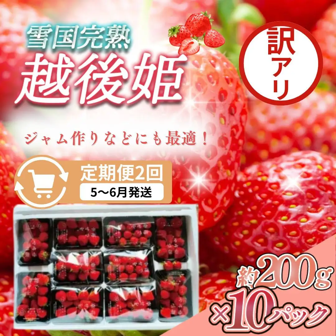 【先行予約・定期便2回】訳あり 越後姫 いちご 200g×10 越後姫 (5~6月発送)
