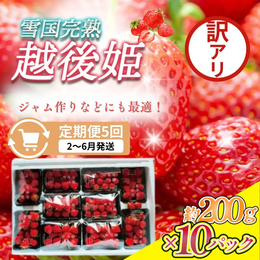 【先行予約・定期便5回】訳あり 越後姫 いちご 200g×10 越後姫 (2~6月発送)
