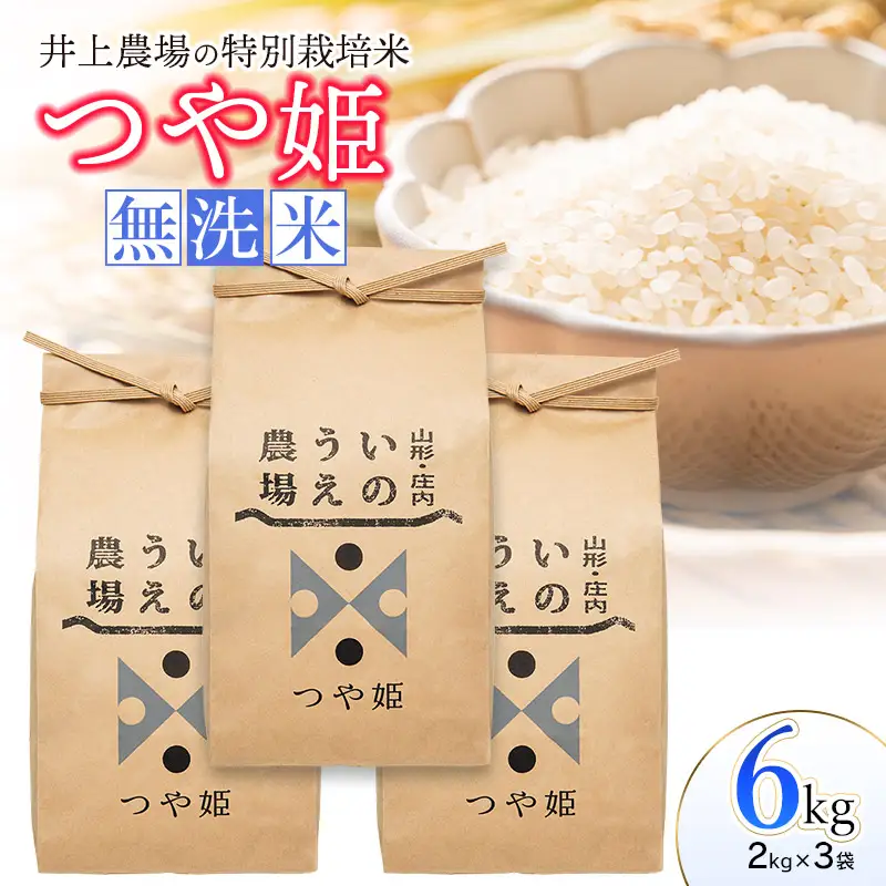【令和7年産】 井上農場の特別栽培米 つや姫 無洗米 6kg（2㎏×3袋）　K-756　山形県鶴岡市