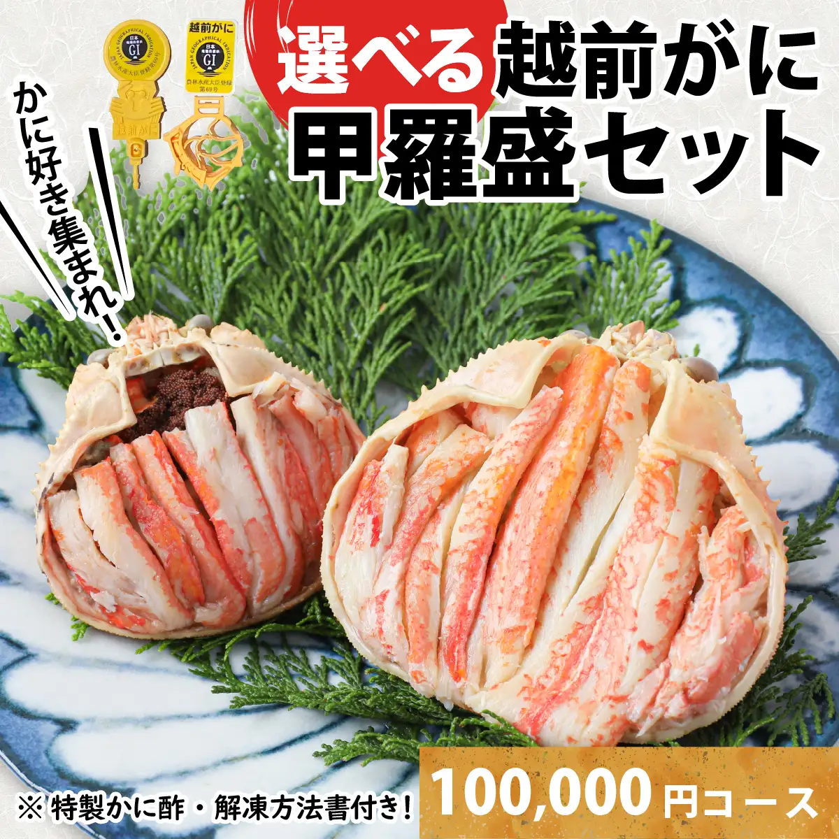 Ａ　越前がに甲羅盛（270g前後 × 1個）＋ 越前産せいこがに甲羅盛（100g前後 × 1個）合計2個 [J-096013_01] 