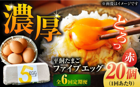 【6回定期便】【ギフトBOX】平飼たまご ファイブエッグ M-Lサイズ 20個入 / 5EGG 卵 赤玉子 五島市 / 五島列島大石養鶏場[PFQ027]  玉子 タマゴ 鶏卵 希少 五島列島