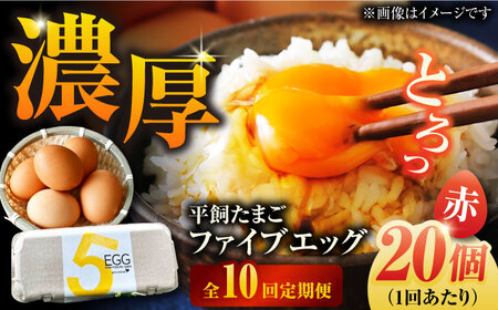 【10回定期便】【ギフトBOX】平飼たまご ファイブエッグ M-Lサイズ 20個入 / 5EGG 卵 赤玉子 五島市 / 五島列島大石養鶏場[PFQ028]  玉子 タマゴ 鶏卵 希少 五島列島