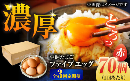 【3回定期便】【箱入り】平飼たまご ファイブエッグ M-Lサイズ 70個 / 5EGG 卵 赤玉子五島市 / 五島列島大石養鶏場[PFQ029]  玉子 タマゴ 鶏卵 希少 五島列島