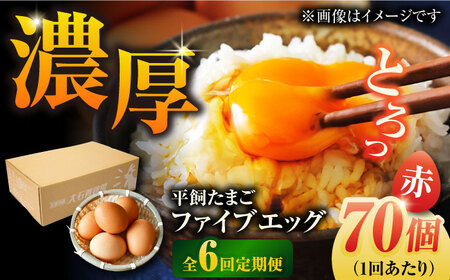 【6回定期便】【箱入り】平飼たまご ファイブエッグ M-Lサイズ 70個 / 5EGG 卵 赤玉子五島市 / 五島列島大石養鶏場[PFQ030]  玉子 タマゴ 鶏卵 希少 五島列島
