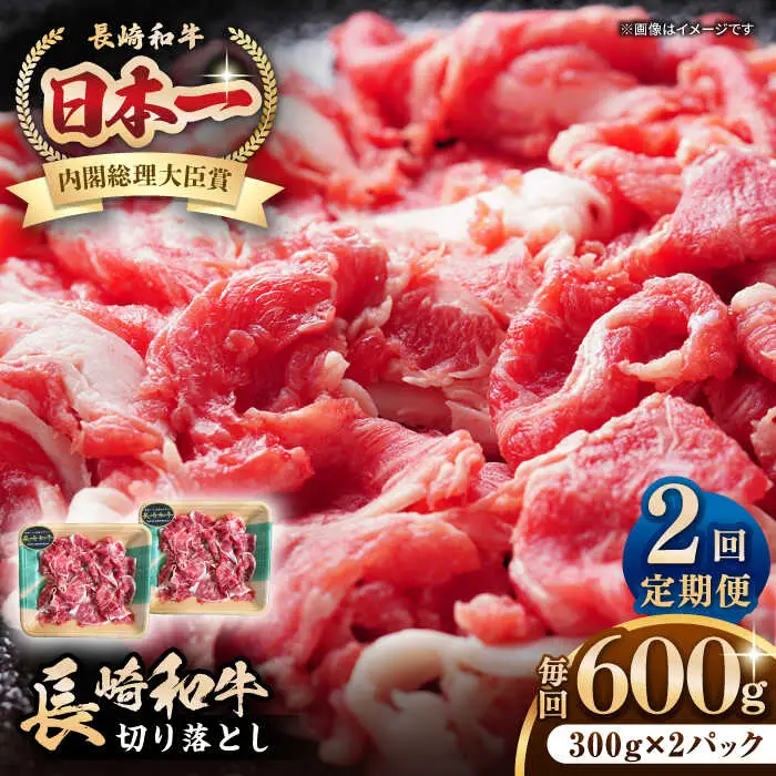 【全2回定期便】長崎和牛 切り落とし 600g（300g×2パック）《壱岐市》【長崎フードサービス】 肉 牛肉 赤身 小分け 国産 切落し 切り落し 冷凍配送 [JEP023]