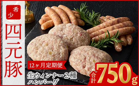 【定期便12ヶ月】四元豚 グルメセットA 3種 750g 【1902】