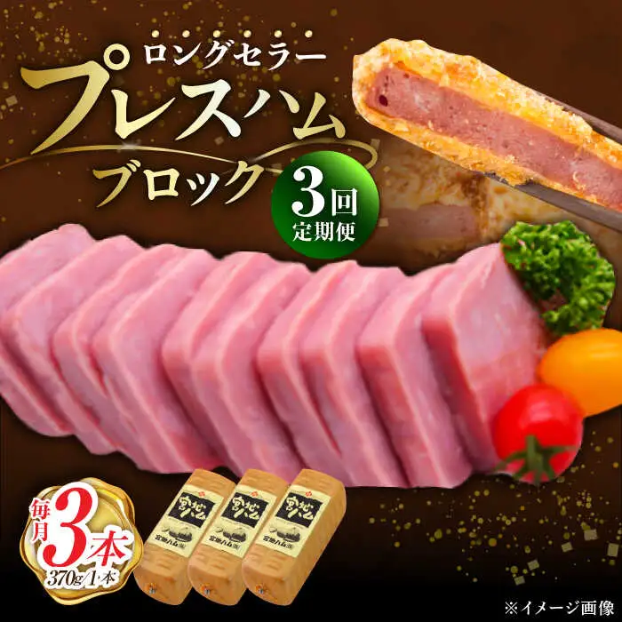 【3回定期便】プレスハム ブロック 370g×3本 /宮地ハム [UBM021] ブロックハム