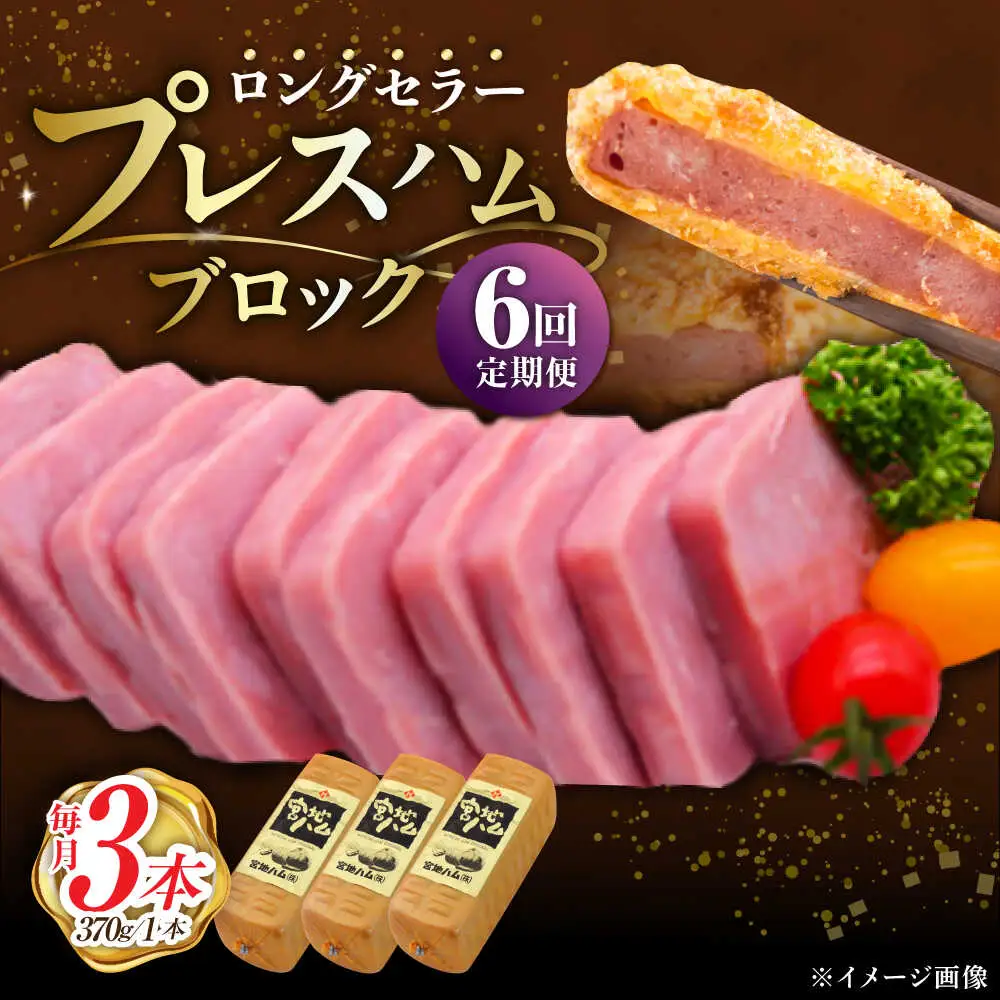 【6回定期便】プレスハム ブロック 370g×3本 /宮地ハム [UBM022] ブロックハム