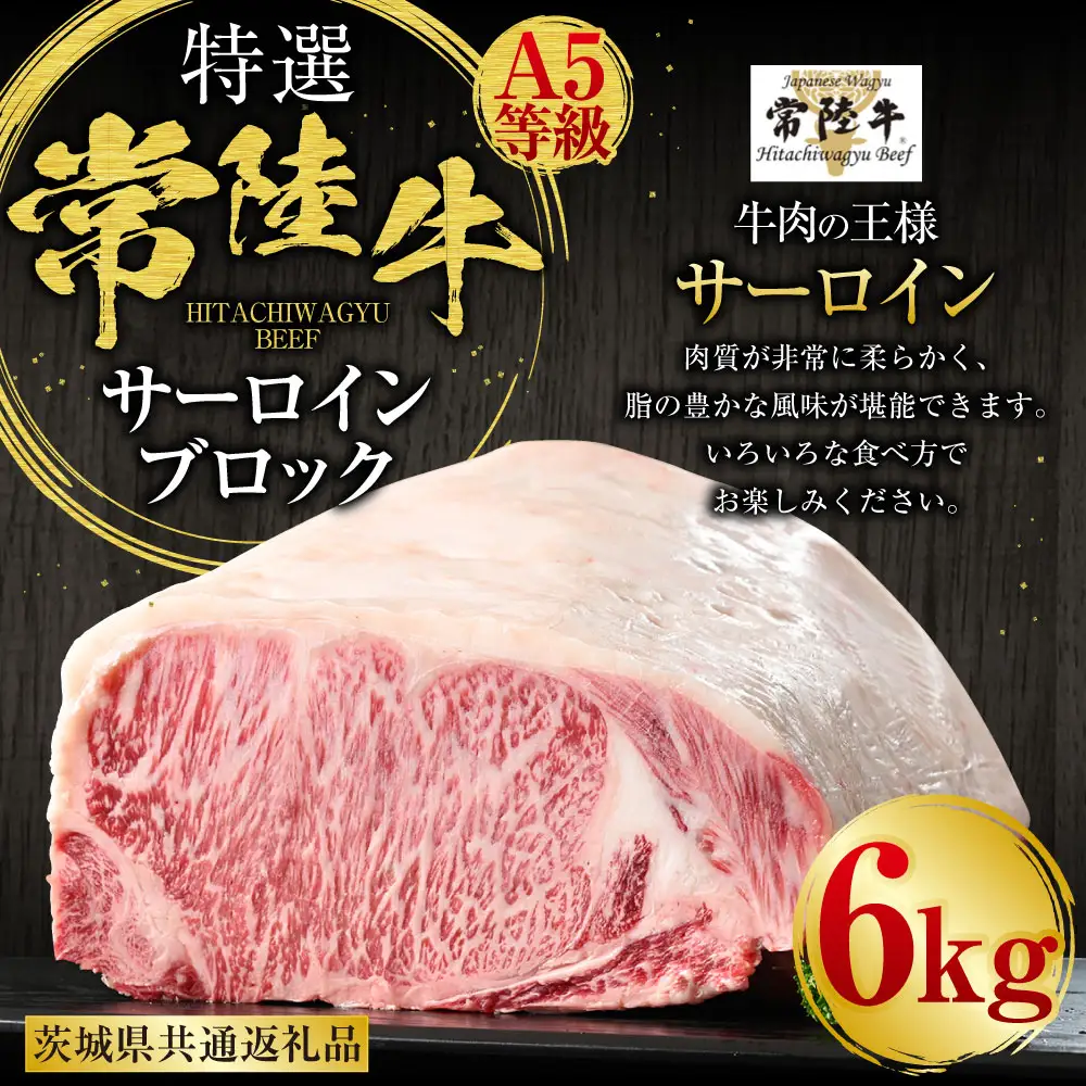 【特選】常陸牛（ひたちぎゅう）A5等級 サーロインブロック 6kg（茨城県共通返礼品 茨城県産）