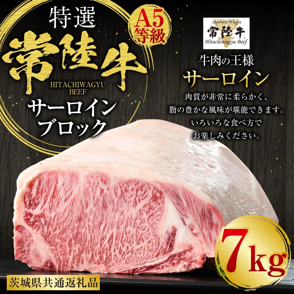 【特選】常陸牛（ひたちぎゅう）A5等級 サーロインブロック 7kg（茨城県共通返礼品 茨城県産）