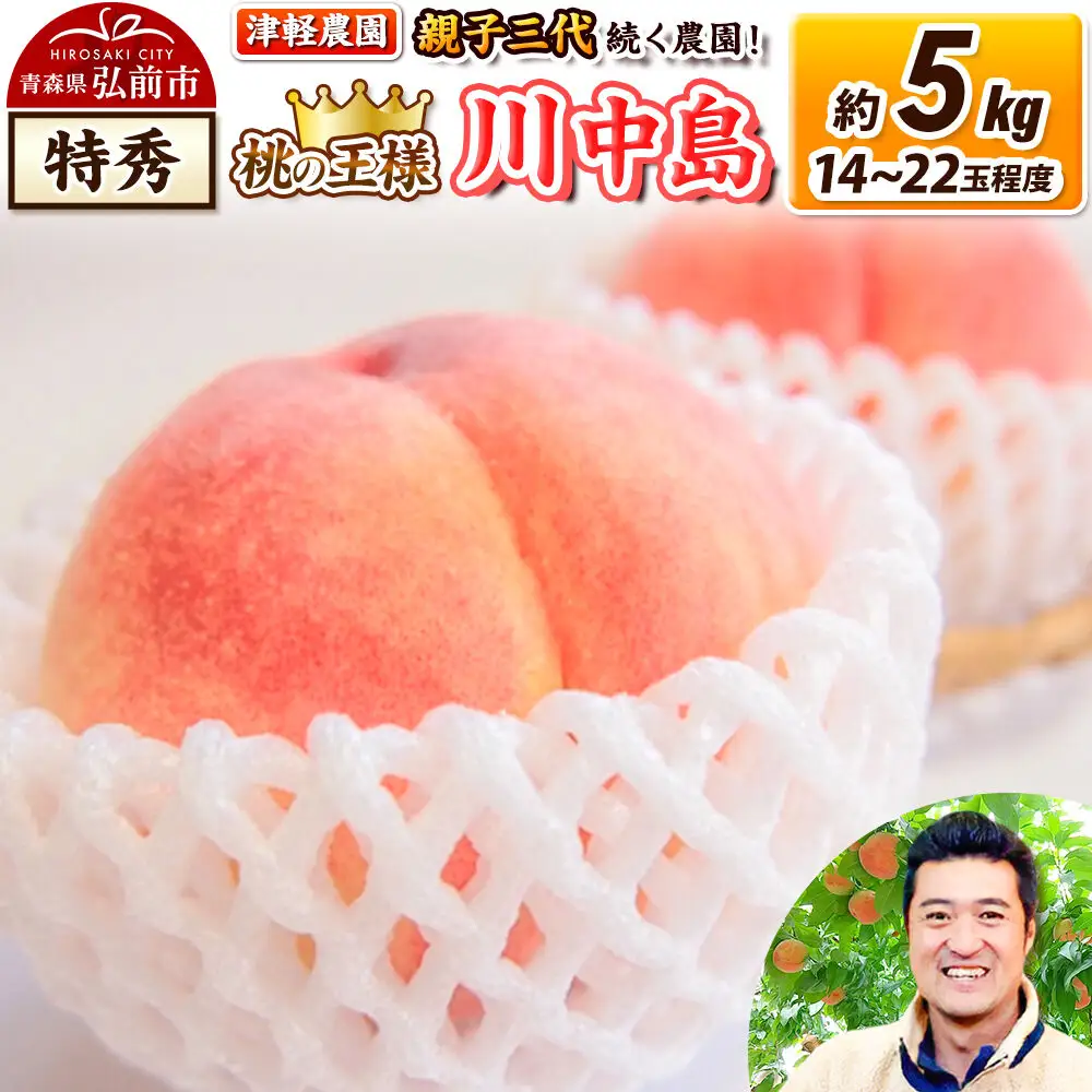 【26年8月発送】桃 約5kg(14～22玉程度) 青森【2026年産 桃の王様 川中島】もも 特秀 果物 フルーツ くだもの 津軽農園 採れたて 農家直送
