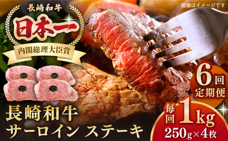 【全6回定期便】長崎和牛 サーロインステーキ 1kg（250g×4枚）《壱岐市》【長崎フードサービス】 肉 牛肉 赤身 国産 冷凍配送[JEP029] 九州