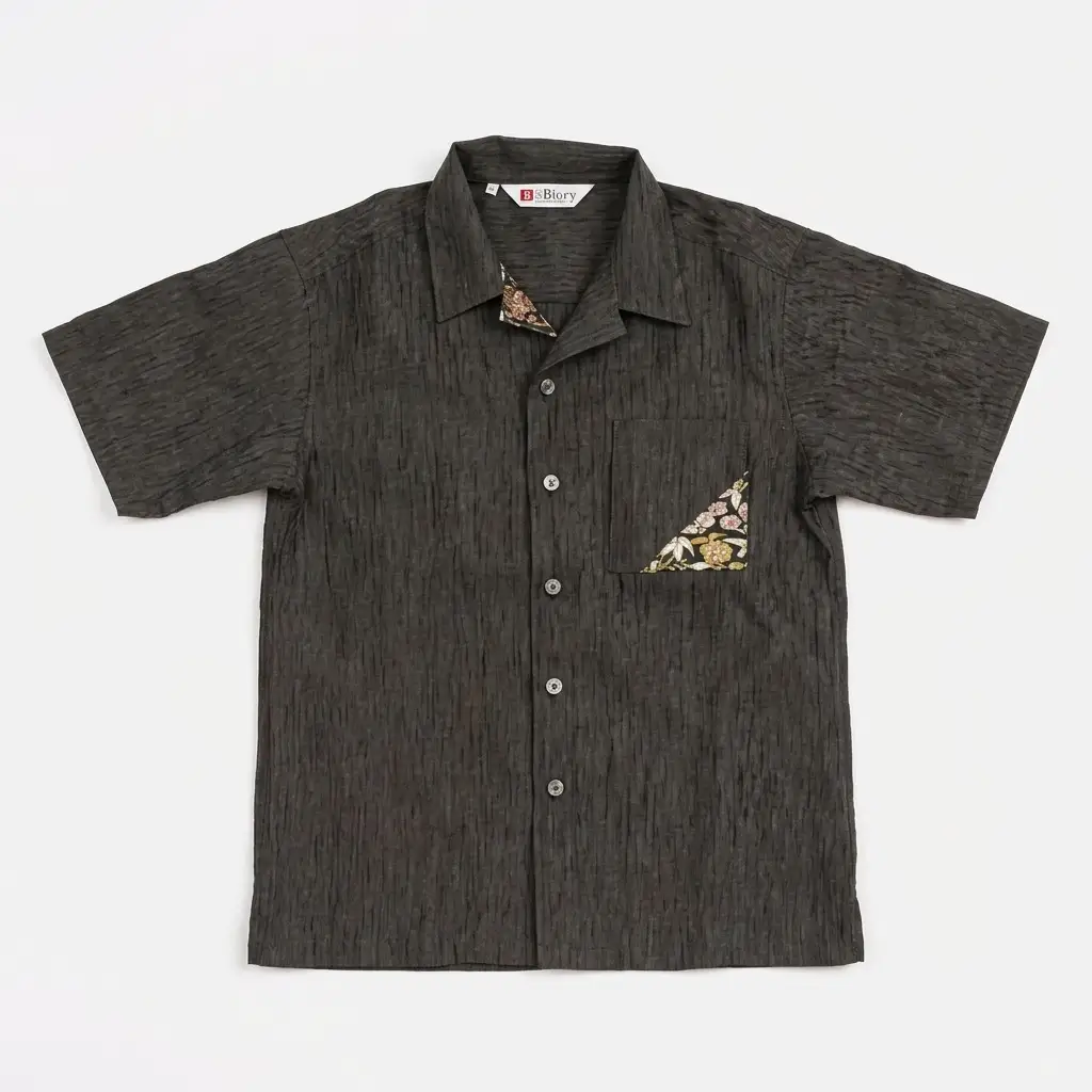 【島田の逸品】島田帯シャツ男性用(近江ちぢみ・茶色・M) ファッション 