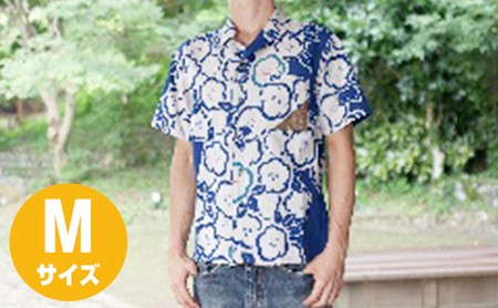 島田帯シャツ　男性用（椿　半染り青）M ファッション 