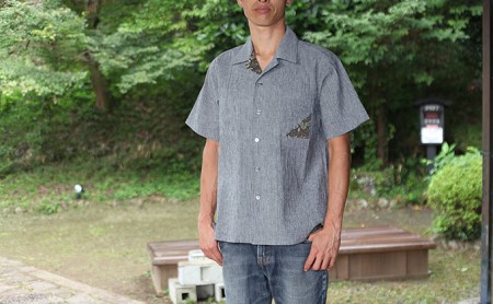 島田帯シャツ 近江ちぢみ グレー メンズ 島田帯シャツ【LLサイズ】