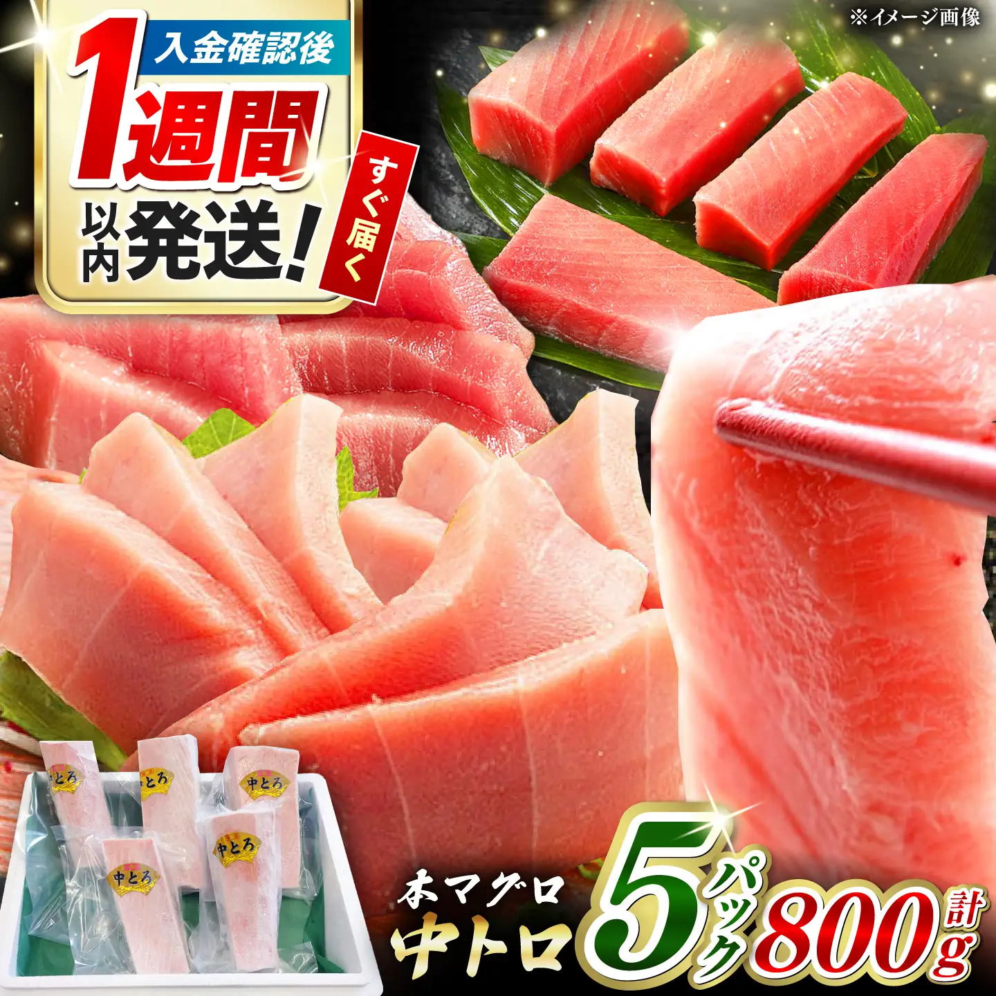 【1週間以内発送】対馬産 養殖 本マグロ 中トロ 800ｇ(5パック) マグロ 鮪 まぐろ 本鮪 中とろ  [WAH019] スピード発送 最速発送 最短発送