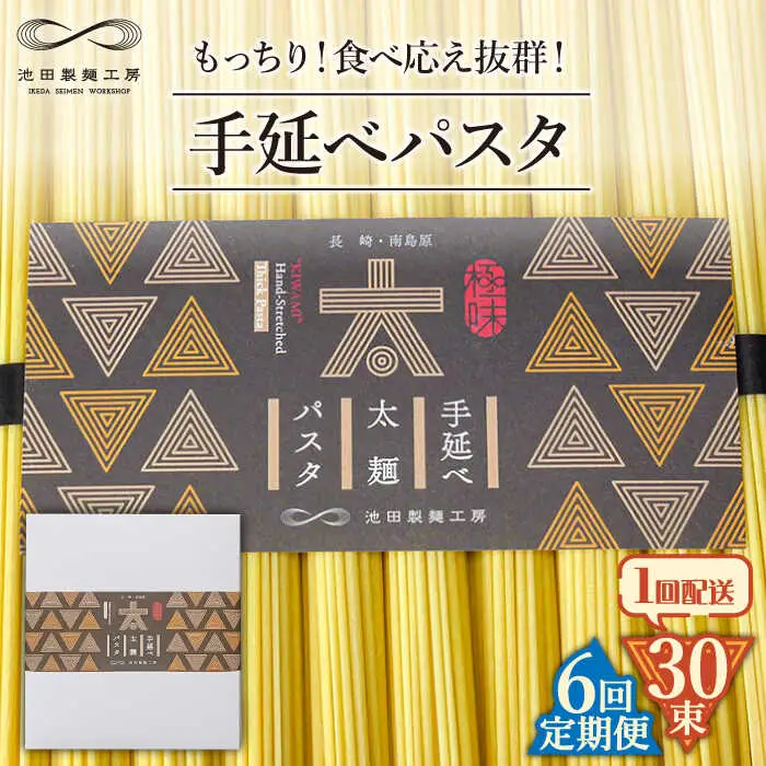 【6回定期便】手延べ太麺パスタ 1.5kg  (50g×30束) / パスタ ぱすた スパゲッティ 麺 乾麺 / 南島原市 / 池田製麺工房 [SDA071]