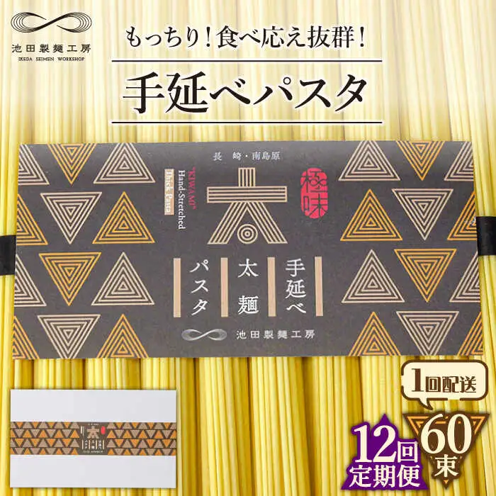 【12回定期便】手延べ太麺パスタ　3kg (50g×60束)  / パスタ ぱすた スパゲッティ 麺 乾麺 / 南島原市 / 池田製麺工房 [SDA077]