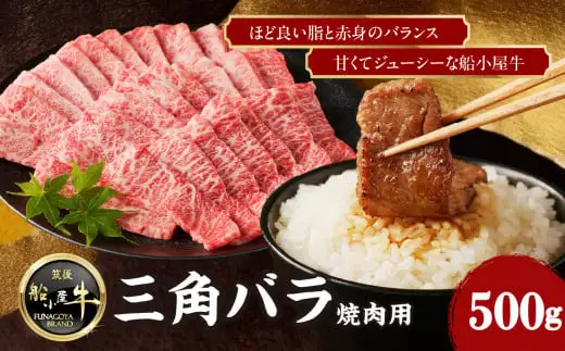 【牛肉】 船小屋牛 三角バラ 焼肉 【500g】《筑後》【冷凍】焼肉用牛肉 焼肉牛肉 バラ牛肉 国産牛肉 筑後牛肉 ジューシーな牛肉 176-001