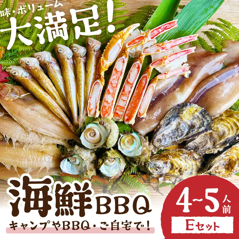 大満足！京丹後・海鮮BBQ　Eセット　豪華盛り合わせ　生ズワイガニ　付　6種21品（4～5人前）（2026年4月中旬～発送） 魚介類 さざえ 蠑螺 カキ かき いか かれい かに カニ ズワイ蟹 バーベキュー アウトドア 個包装 冷凍