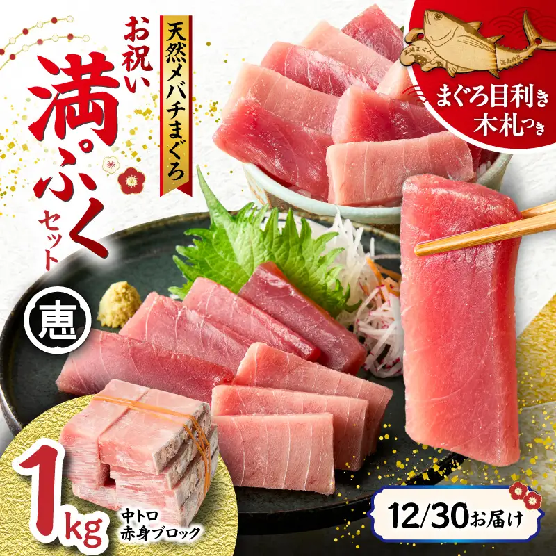 【年内配送可（12月21日決済完了分まで）12月30日お届け！】【年末・正月用/12月30日お届け】 天然 目鉢まぐろ お祝い 満ぷく セット 中トロ 赤身 1kg ブロック 迎春 三崎まぐろ 三崎恵水産 M020-020-2 冷凍 マグロ 【 まぐろ専門の卸問屋です 】