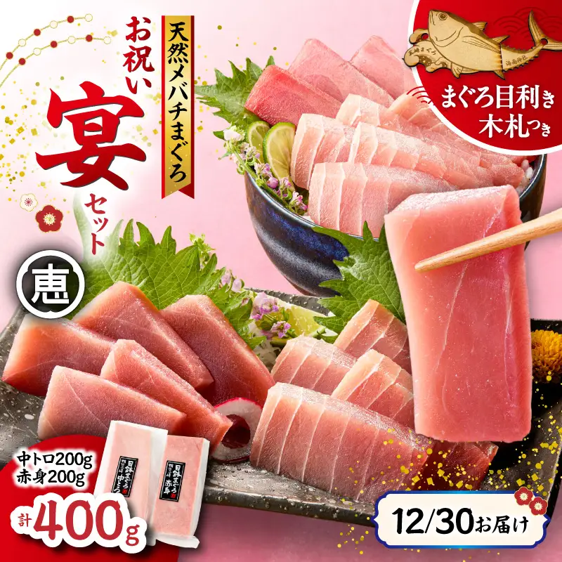 【年内配送可（12月21日決済完了分まで）12月30日お届け！】【年末・正月用/12月30日お届け】天然 目鉢まぐろ お祝い 宴 セット 中トロ 200g 赤身 迎春 三崎まぐろ 三崎恵水産 M020-020-4 冷凍 マグロ 【 まぐろ専門の卸問屋です 】
