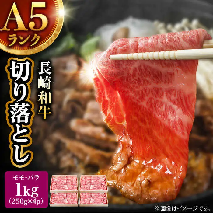 長崎和牛 A5 赤身 切り落とし(モモ・バラ) 1kg(250g×4) / 牛肉 和牛 モモ もも バラ バラ肉 すき焼き A5ランク 小間切れ / 諫早市 / 野中精肉店 [AHCW015]