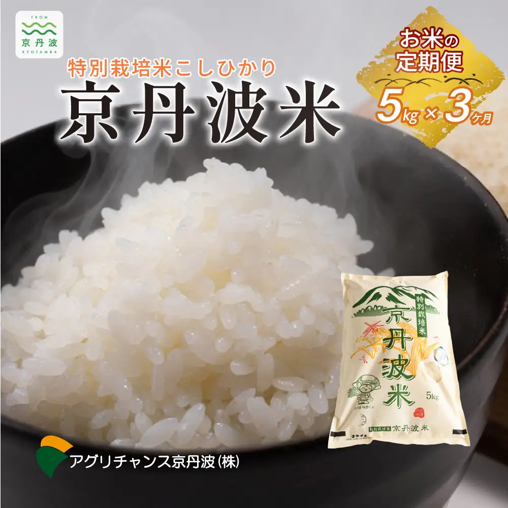 【3回定期便】《 新米先行予約 》2026年11月発送開始 特別栽培米 こしひかり 京丹波町産 5kg 3カ月定期便 合計15kg 令和8年産米【米 米定期便 白米定期便 新米定期便 お米定期便】 [025AGC001R]