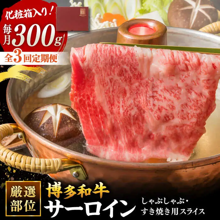 【全3回定期便】【厳選部位！】博多和牛 サーロイン しゃぶしゃぶ すき焼き用 300g 桂川町/株式会社 MEAT PLUS [ADAQ045] 国産 牛肉 和牛 しゃぶしゃぶ すき焼き ロース もも うで 定期便
