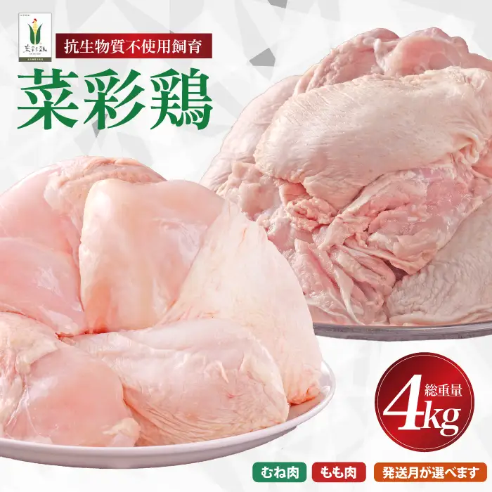 鶏肉 もも むね【翌月下旬発送】菜彩鶏セット４kg