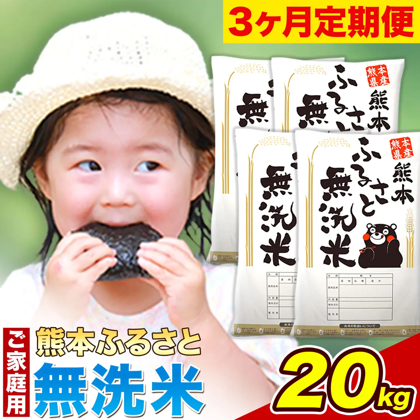 【3ヶ月定期便】熊本ふるさと無洗米 20kg《お申し込みの翌月から出荷》