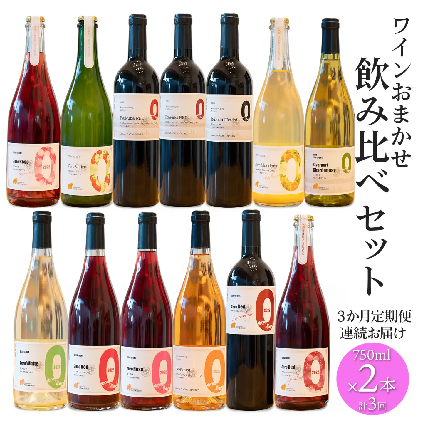 【3ヶ月定期便/毎月連続お届け】 ワイン おまかせ 飲み比べセット 750ml×2本 さかいまち
