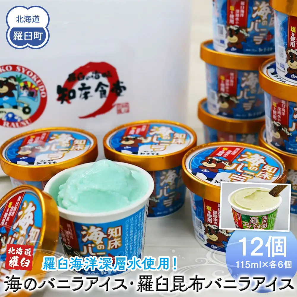 海洋深層水使用！ バニラアイス・羅臼昆布バニラアイス 12個セット ｜ 北海道
