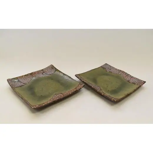 釉彩小角皿 2枚セット 和食器 陶芸品《受注制作》皿 角皿 正方形 プレート 取り皿 和食器 おすすめ おしゃれ 陶芸 手作り 陶器 陶芸作家