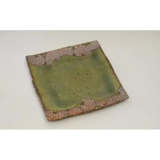 釉彩角皿 ドット模様 和食器 お皿 陶芸品《受注制作》皿 中皿 正方形 和食器 おすすめ プレート パスタ皿 サラダ皿 食器 おしゃれ モダン 陶芸 陶器 陶芸作家