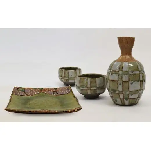 釉彩晩酌セット 和食器 徳利 お猪口 2個 小角皿 1枚 陶芸品《受注制作》銚子 お猪口 晩酌 日本酒 おすすめ おしゃれ モダン 陶芸 手作り 食器 陶器 陶芸作家