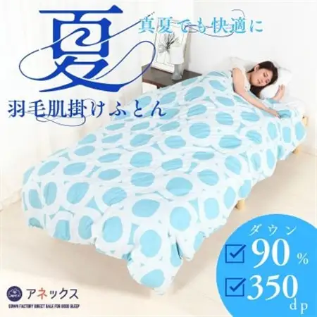 【洗える】羽毛肌掛け布団シングル日本製　軽量夏用ダウンケット/北欧柄丸柄ブルー羽毛肌ふとん【1511398】