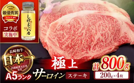 【コラボ実施中】長崎和牛 A5 サーロインステーキ 800g(200g×4枚) / サーロイン さーろいん サーロインステーキ ブロック 希少部位 A5 / 諫早市 / 野中精肉店 [AHCW030]