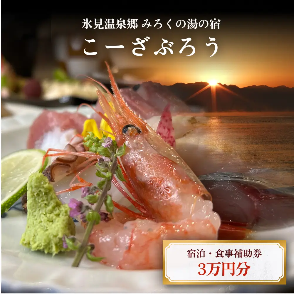 「氷見温泉郷 みろくの湯の宿 こーざぶろう」宿泊・食事補助券3万円分 《富山県 氷見市 天然温泉 美肌の湯 ご利用 補助券 30000円分 旅行券 温泉 宿泊券 宿泊 旅行クーポン ギフト券 商品券 食事券 食事補助券 優待券 宿泊補助券 温泉利用券 チケット クーポン 海鮮》