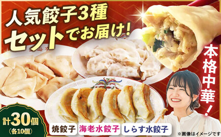 冷凍 海老水餃子 しらす水餃子 焼餃子 3種セット 30個【横須賀商工会議所 おもてなしギフト事務局（上海亭）】 [AKED008]