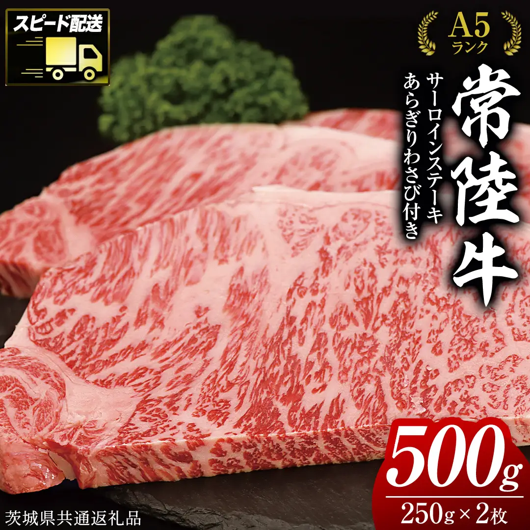 【 スピード発送 】 【常陸牛 】 A5 等級 サーロイン ステーキ 250g × 2枚（ 合計 500g ） あらぎり わさび 1本付 ( 茨城県共通返礼品 ) 