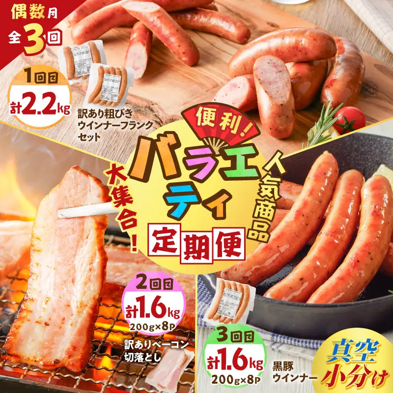 【 訳あり 】 【 全3回 偶数月 】 バラエティ 定期便 K161-T04 肉 豚肉 冷凍