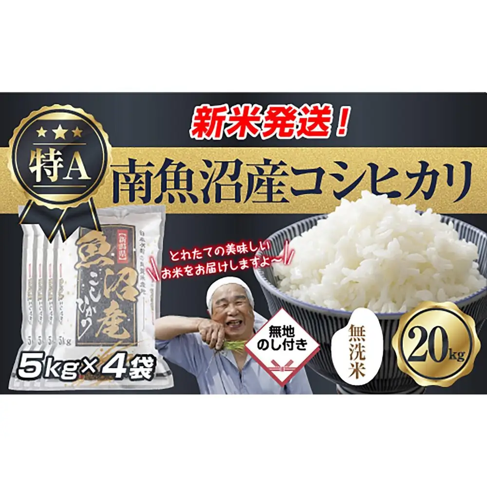【令和8年産　新米予約】無地のし 「無洗米」 新潟県 南魚沼産 コシヒカリ お米 5kg×4袋 計 20kg 精米済み（お米の美味しい炊き方ガイド付き） お米 こめ 白米 こしひかり 魚沼 南魚沼 南魚沼市 新潟県産 新潟県 産地直送【2026年10月中旬より1ヶ月以内に順次発送予定】