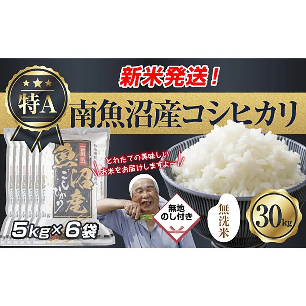 【令和8年産　新米予約】無地のし 「無洗米」 新潟県 南魚沼産 コシヒカリ お米 5kg×6袋 計 30kg 精米済み（お米の美味しい炊き方ガイド付き） お米 こめ 白米 こしひかり  魚沼 南魚沼 南魚沼市 新潟県産 新潟県 産地直送【2026年10月中旬より1ヶ月以内に順次発送予定】