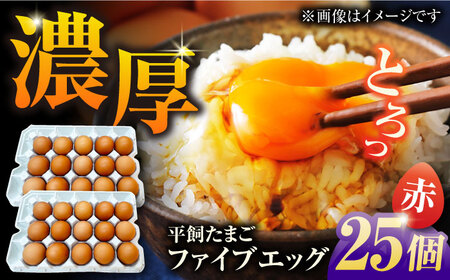 【箱入り】平飼たまご ファイブエッグ M-Lサイズ 25個 / 5EGG 卵 赤玉子 五島市 / 五島列島大石養鶏場 [PFQ035]  玉子 タマゴ 鶏卵 希少 五島列島