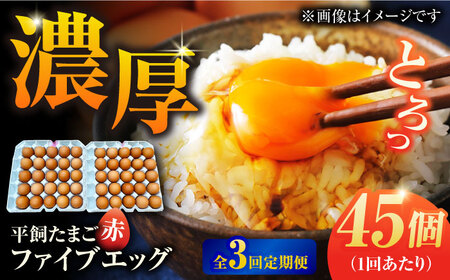 【3回定期便】【箱入り】平飼たまご ファイブエッグ M-Lサイズ 45個 / 5EGG 卵 赤玉子 五島市 / 五島列島大石養鶏場[PFQ042]  玉子 タマゴ 鶏卵 希少 五島列島