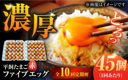【10回定期便】【箱入り】平飼たまご ファイブエッグ M-Lサイズ 45個 / 5EGG 卵 赤玉子 五島市 / 五島列島大石養鶏場[PFQ044]  玉子 タマゴ 鶏卵 希少 五島列島